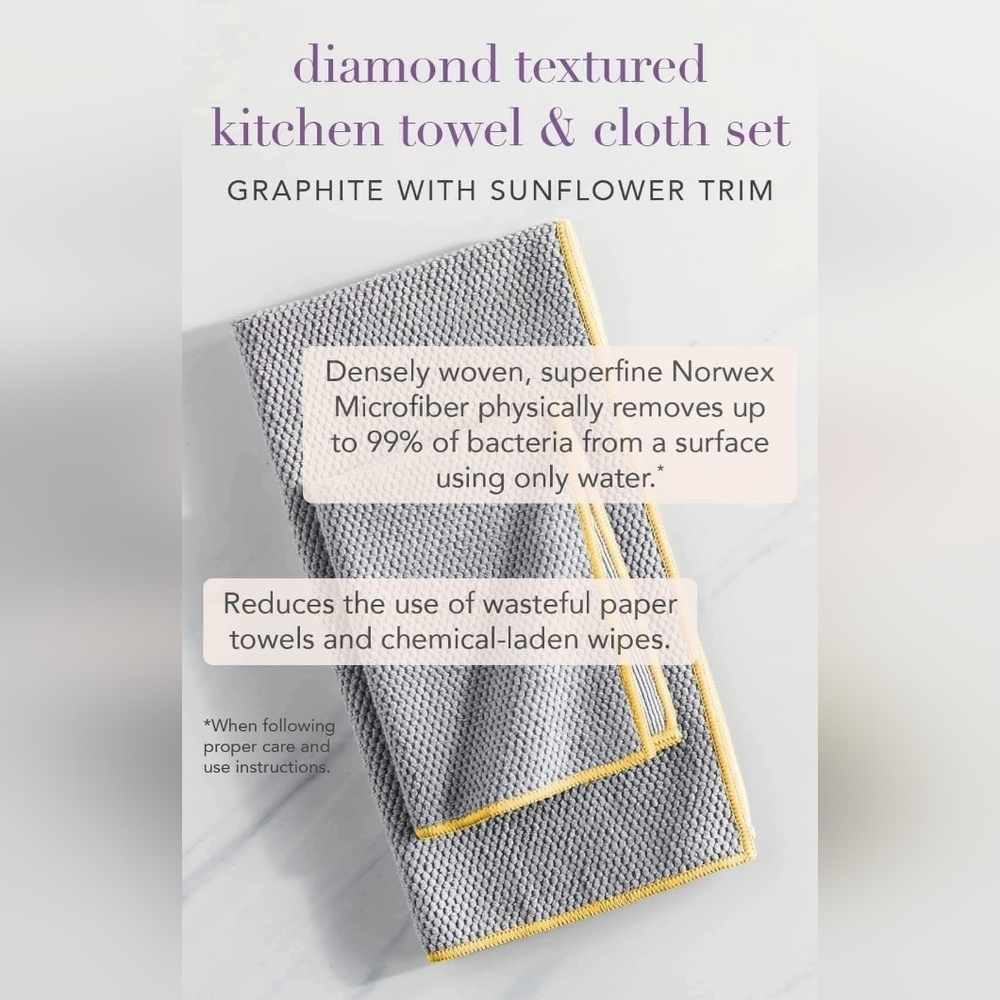 Norwex Diamond Textured Kitchen Towel & Cloth Set - Graphite/Sunflower